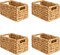 4 Pack Spring Wicker Basket, Storage Baskets for Organizing, Woven Rattan Basket with Handles for Shelves, Water Hyacinth Large Cube Organizer Storage Bin, 13x8.2x7 inch, Natural